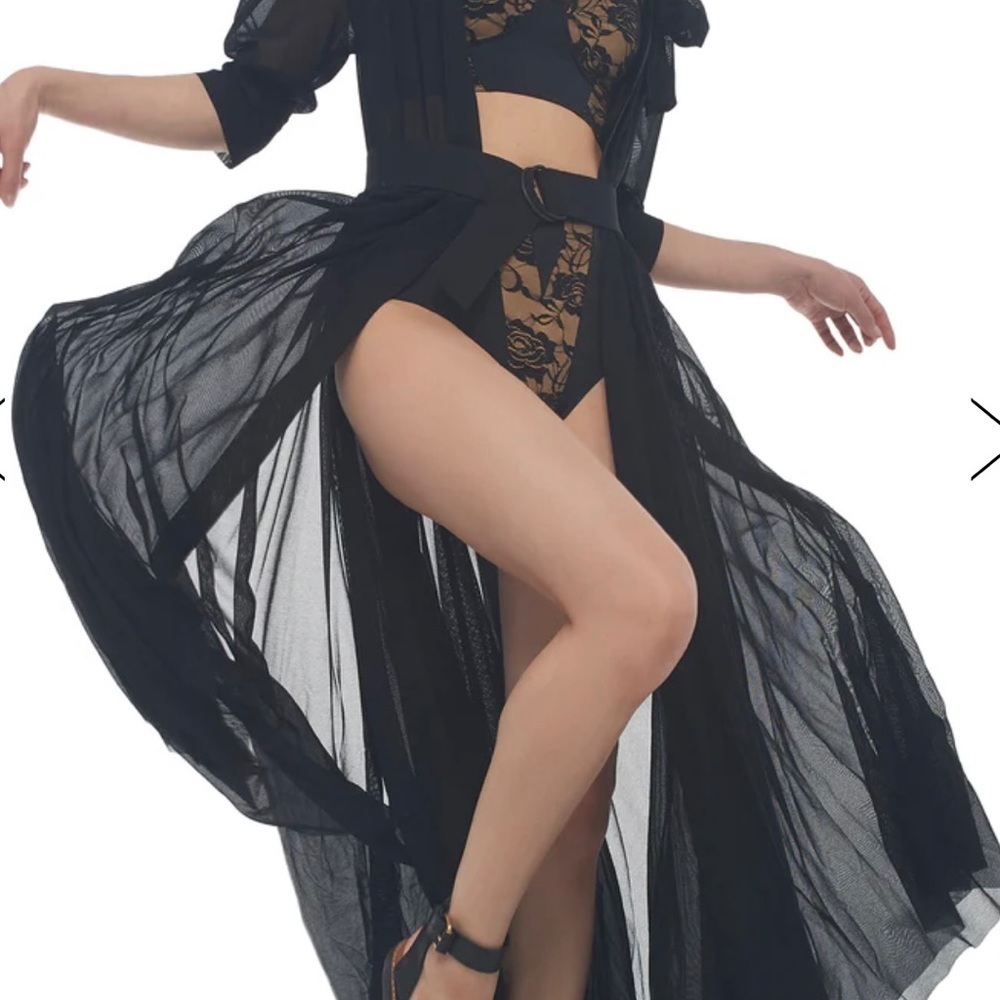 NWT Norma Kamali Black Sheer puff sleeve shirt dress medium